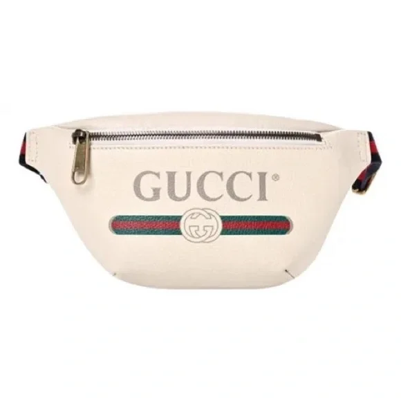 Gucci Logo leather belt Ivory white leather Fanny pack leather shoulder bag - Picture 1 of 7